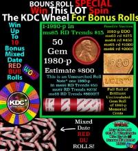 CRAZY Penny Wheel Buy THIS 1980-p solid Red BU Lincoln 1c roll & get 1-10 BU Red rolls FREE WOW