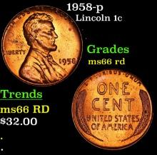 1958-p Lincoln Cent 1c Grades GEM+ Unc RD