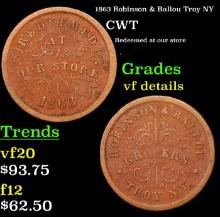 1863 Robinson & Ballou Civil War Token Troy NY 1c Grades vf details