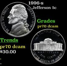 Proof 1996-s Jefferson Nickel 5c Grades GEM++ Proof Deep Cameo