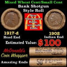 Small Cent Mixed Roll Orig Brandt McDonalds Wrapper, 1917-d Lincoln Wheat end, 1902 Indian other end