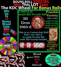 CRAZY Penny Wheel Buy THIS 1963-d solid Red BU Lincoln 1c roll & get 1-10 BU Red rolls FREE WOW