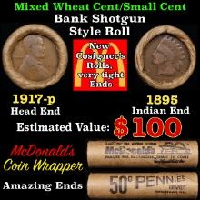 Small Cent Mixed Roll Orig Brandt McDonalds Wrapper, 1917-p Lincoln Wheat end, 1895 Indian other end