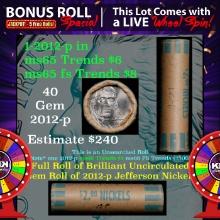 1-5 FREE BU Jefferson rolls with win of this 2012-p solid BU Jefferson 5c $2 Nickel roll & get 1-5 B