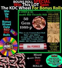 INSANITY The CRAZY Penny Wheel 1000s won so far, WIN this 1989-p BU RED roll get 1-10 FREE