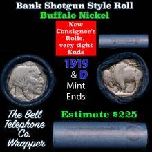 Buffalo Nickel Shotgun Roll in Old Bank Style 'Bell Telephone' Wrapper 1919 & d Mint Ends