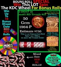 1-10 FREE BU RED Penny rolls with win of this 1964-p SOLID RED BU Lincoln 1c roll incredibly FUN whe