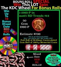 CRAZY Penny Wheel Buy THIS 1960-p solid Red BU Lincoln 1c roll & get 1-10 BU Red rolls FREE WOW