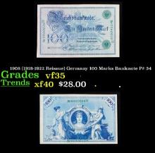 1908 (1918-1922 Reissue) Germany 100 Marks Banknote P# 34 Grades vf++