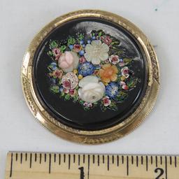 Pietra Dura Style Relief Mosaic Brooch