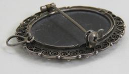 Antique Pietra Dura 800 Silver Brooch/Pendant