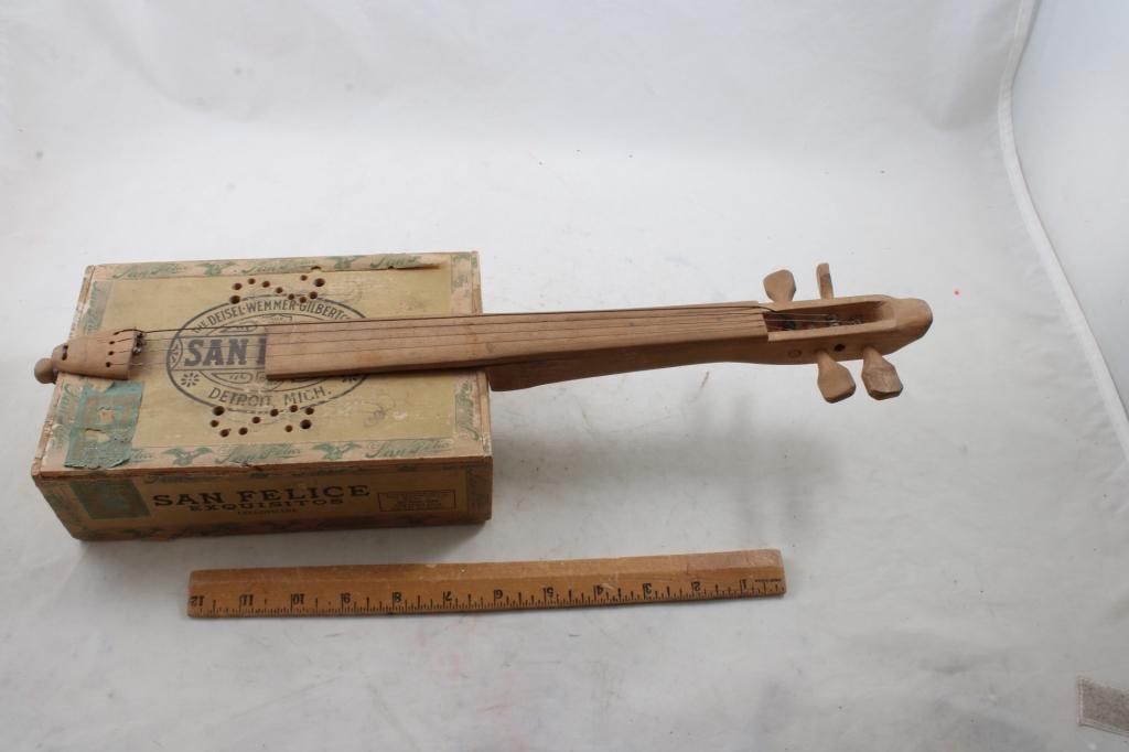 Folk Art Wood Cigar Box Guitar/Banjo Instrument