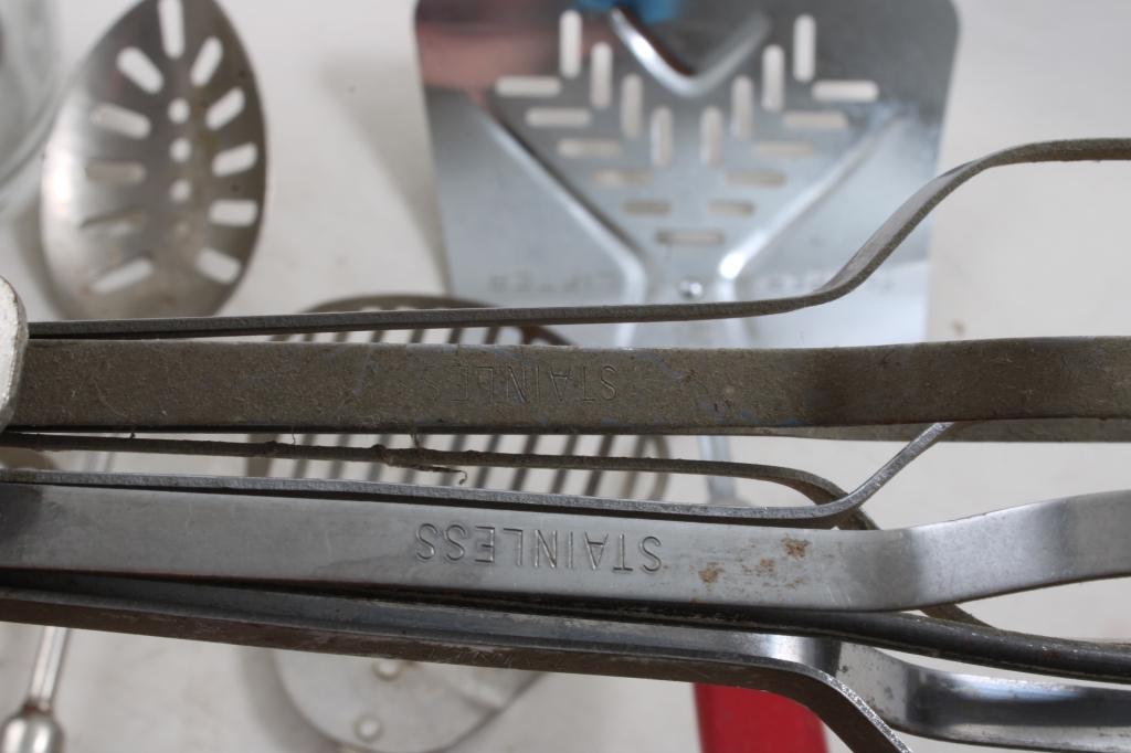 Kitchen Utensils Lot Red Wooden Handles