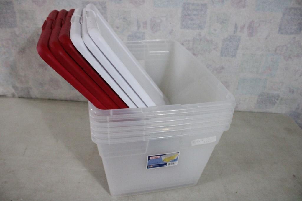 6 Plastic Totes 53 Quart all With Lids