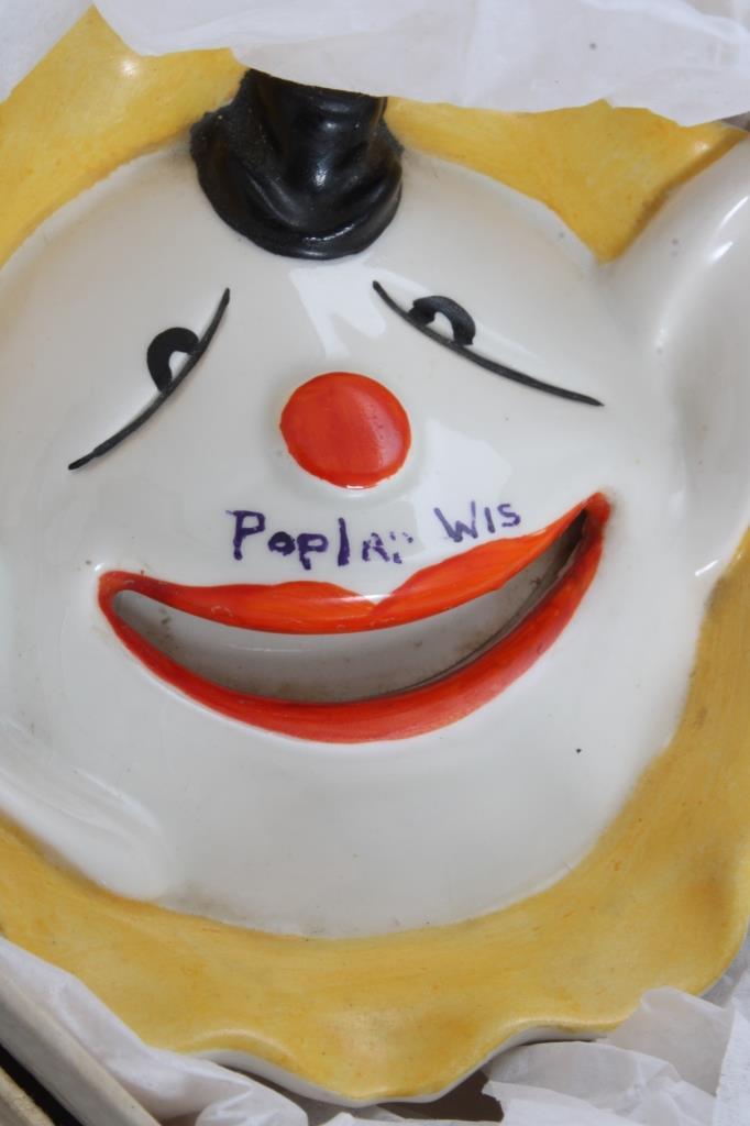 Belleek Cream/Sugar, Clown Stamp Moistener, & More