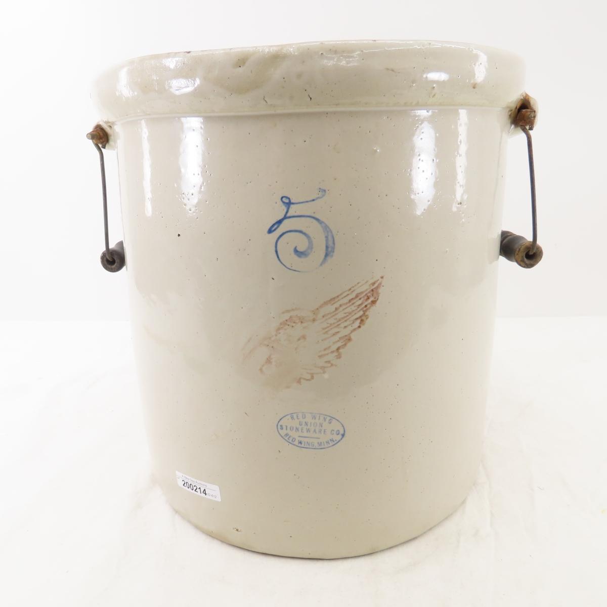 5 Gallon Red Wing Union Stoneware Crock