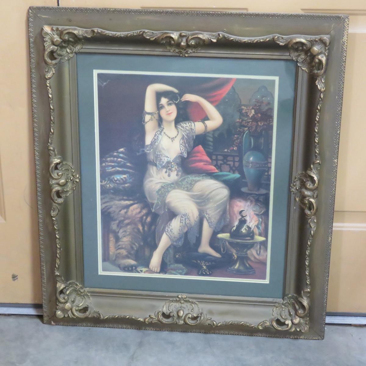 Vintage Harem Girl Litho Made in Germany Framed