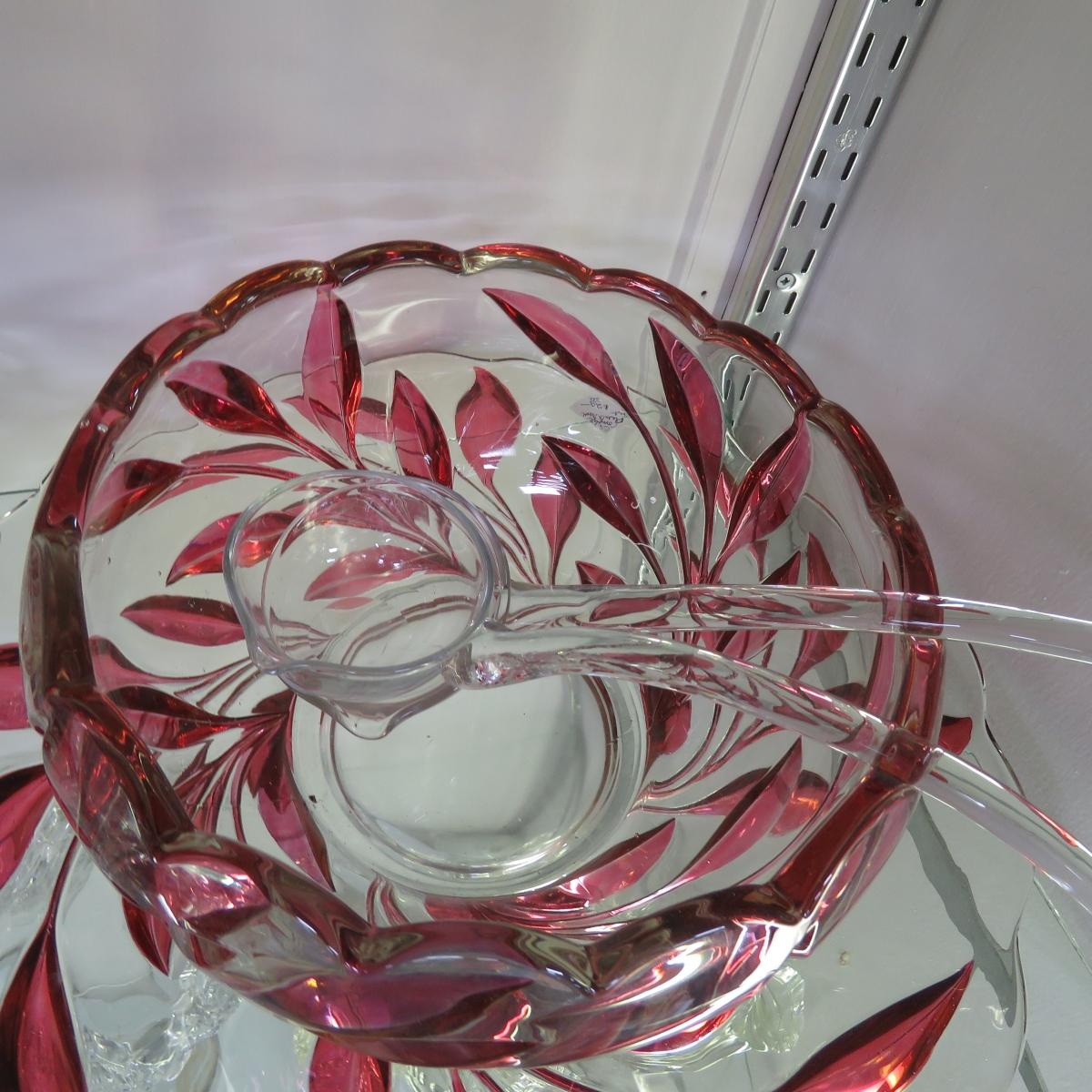 Indiana Glass 1008 Willow Red Flash Punch Bowl Set