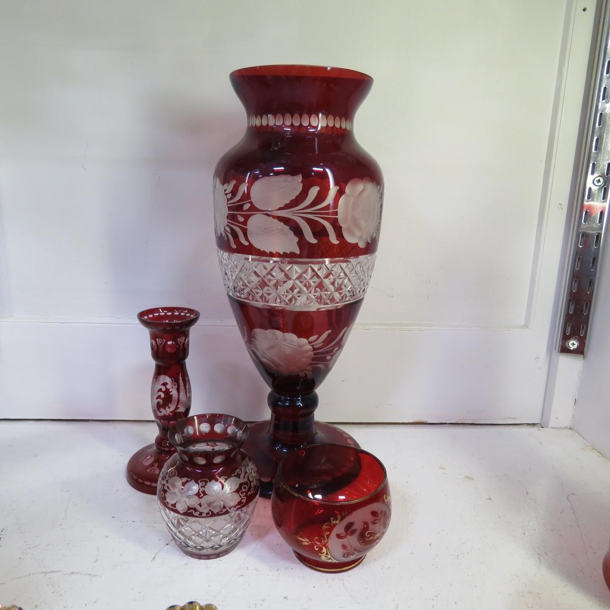 Antique Ruby Red Cut Clear Czech & Other Glass