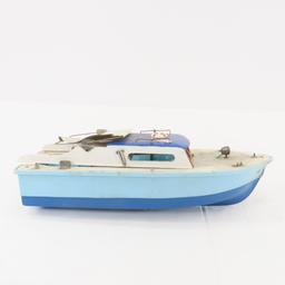 Vintage Wood & Plastic Boat Model with Engine