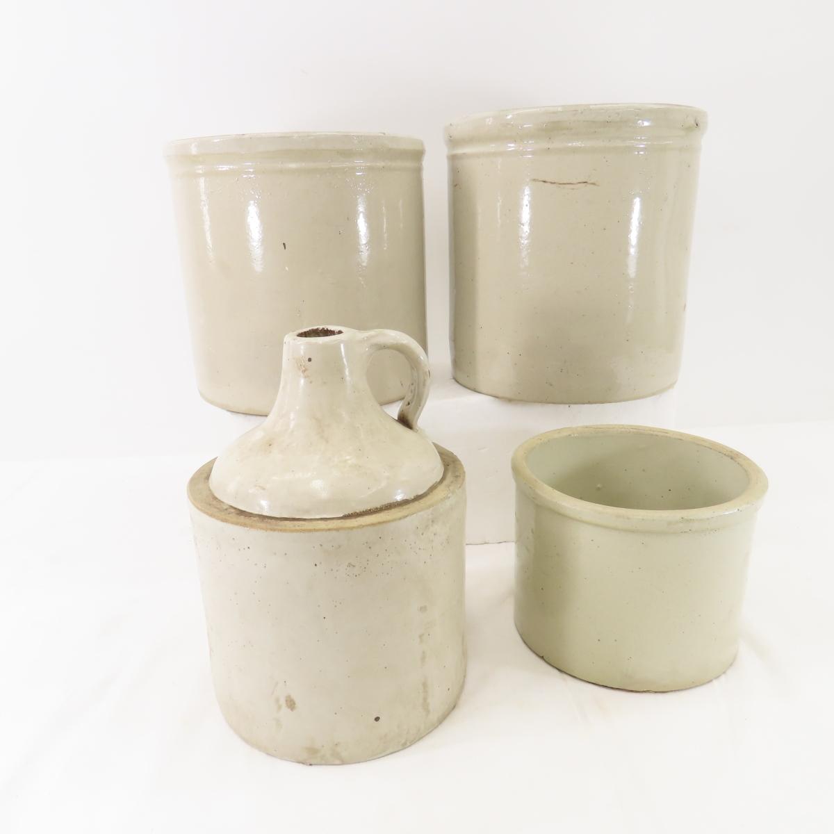 1/2 Gallon Jug, Butter Crock & 2 1 Gallon Crocks