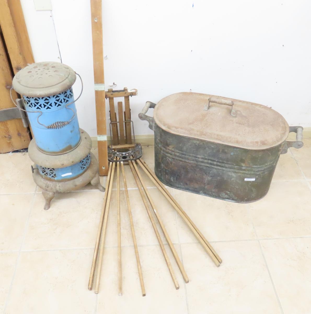 Copper Boiler, Kerosene Heater, Drying Rack & More