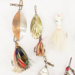 Vintage spinner fishing lures, Pflueger & misc