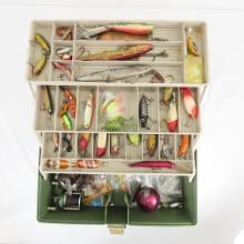 Vintage tackle box with lures and gear