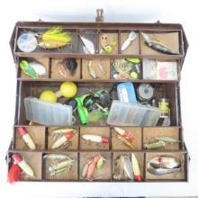 Vintage tackle box with lures and gear