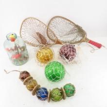 Glass fishing floats, nets, Camp glass trap