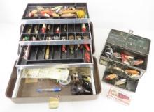 Vintage tackle boxes with lures and gear