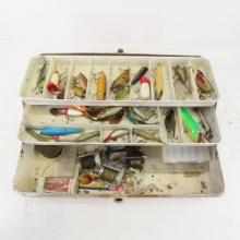 Vintage tackle box with lures and gear