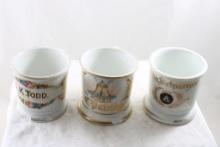 3 Antique Barber Shop Shaving Mugs