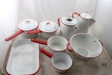 Red & White Enamelware Farmhouse 10 Pieces