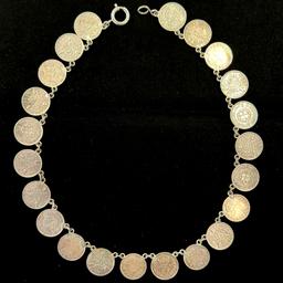 Vintage Great Britain 3 pence & Canada 5 cent sterling silver coin necklace