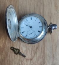 1866 WALTHAM KEYWIND COINSILVER POCKET WATCH