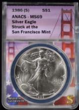 1986 American Silver Eagle ANACS MS-69