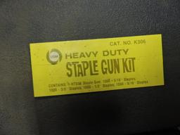Lot of 3 - HEAVY DUTY STAPLE GUN KITS - Case, Gun, 4 Boxes Staples - New Vintage