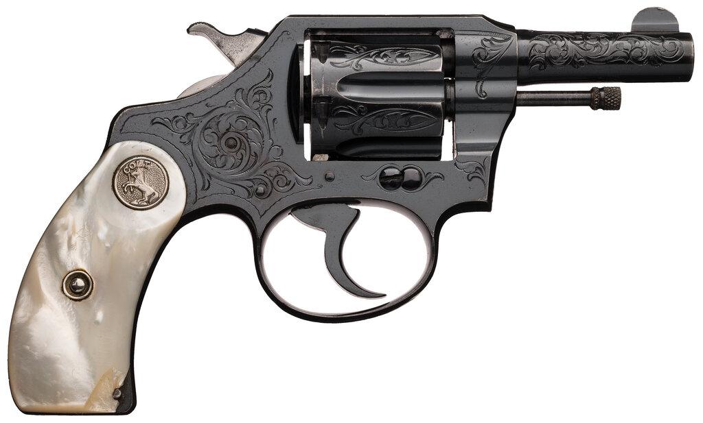 Engraved Colt Pocket Positive Revolver with Pearl Grips & Letter