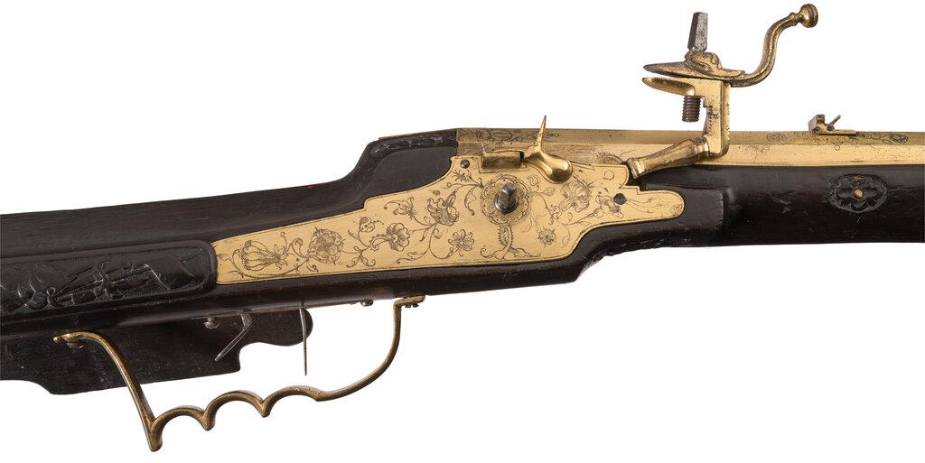 Gilt Engraved Brass Barrel Wheellock Sporting Rifle