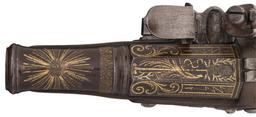 Gold Embellished Silver Mounted French Flintlock Pocket Pistol