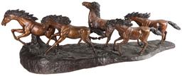 C. M. Russell Signed Bronze Sculpture of Five Galloping Mustangs