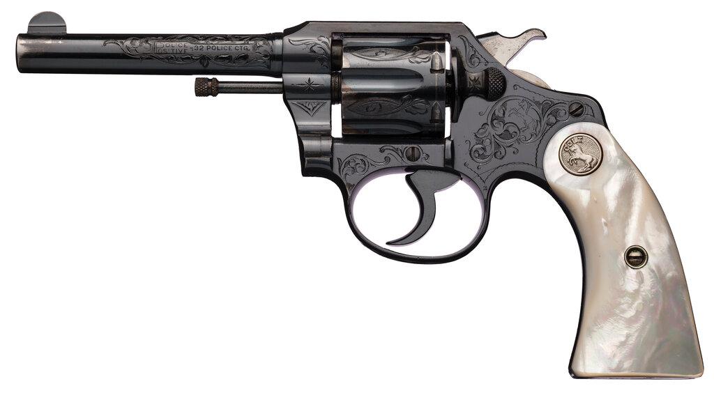 Engraved Colt Police Positive Revolver with Pearl Grips