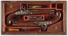 Cased Pair of Barnett Brass Barreled Flintlock Officer's Pistols