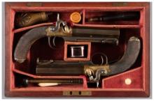 Cased Pair of Hollis Boxlock Sidehammer Percussion Belt Pistols