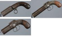 Three Pepperbox Percussion Revolvers