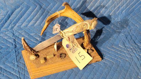 Russel Green River Knife with Antler Stand