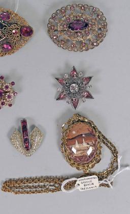 Vintage Costume Jewelry: Brooches, Earrings, Greek Pendant