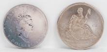 Seated Liberty & 1990 Elizabeth II 1 Troy Oz. .999 Fine Silver Rounds