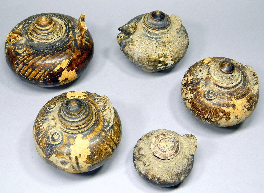 Grouping of Six (6) Antique Chinese Animal Form Lidded Jars